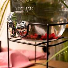 Dispensador de bebidas vintage, dispensador de agua de vidrio, vitolero de vidrio con etiqueta negra y tapa (8 litros con base) - 8 L sin base - Ver 6