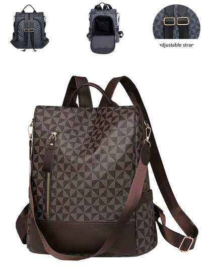 Mochila de doble hombro para hombres y mujeres - Nuevo estilo, estampado a cuadros retro, mochila antirrobo, multiusos, casual, para exteriores, mochila de viaje