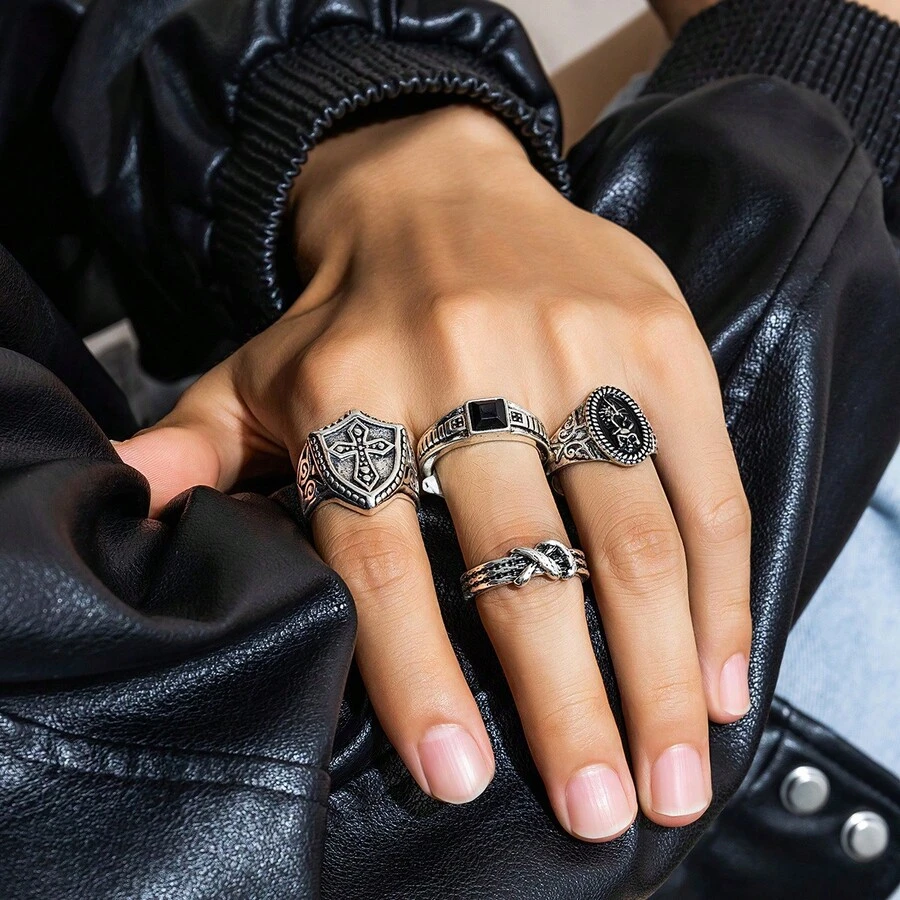 New Men's Rings Set, Vintage Cross Finger Rings, Personalized Fashion Rings For Cross-Border E-Commerce