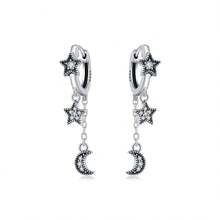 Orstarry 1 Pair Of S925 Hypoallergenic Sterling Silver Hoop Earrings Star, Moon And Sun Motif Earrings Minimalist, Elegant And Graceful Style Ladies' Gift, Birthday Commemorative Item, Valentine's Day Present
