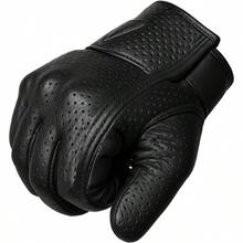 Premium Men's Motorcycle Leather Perforated Cruiser Protective Gel Gloves