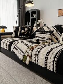 1pc Universal Sofa Cushion Cover, Modern Simple Non-Slip Sofa Seat Pad, Dust-Proof And Washable Sofa Slipcover, Black Fashion Soft Fade-Resistant Pet-Friendly Protector Fits For Bedroom, Office, Living Room Combination Furniture, L-Shaped Sofa And 1/2/3/4 Seat Sofa - Black - View 5