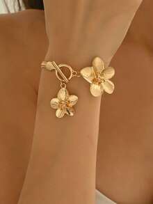 1 chiếc vòng tay chuỗi rắn dày họa tiết hoa 3D bằng vàng thời trang đa năng, trang sức đeo tay thanh lịch dành cho nữ, thích hợp để đeo hàng ngày, trang trí, đi chơi và chụp ảnh - Nhiều màu - Xem 1