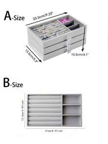 1 Caja de almacenamiento de joyas de 3 capas y 18 rejillas de acrílico, adecuada para aretes, anillos, collares y pulseras de uso diario de las mujeres. Caja de almacenamiento de 3 capas y 72 rejillas con estilo de cajón, desmontable y de gran capacidad para decoración de uñas y diamantes