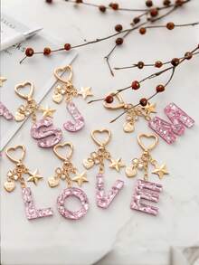 字母首字母钥匙扣可爱蝴蝶钥匙链环钱包包背包挂饰耳塞套保护套配饰女士女孩礼物汽车配饰包饰学校 - 銀色 - 查看 13