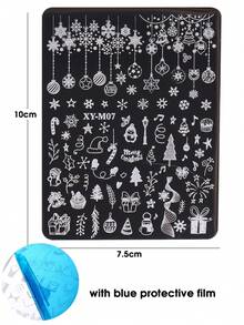 1 件节日圣诞美甲印花板水晶球雪花冬青树礼物企鹅星主题美甲板不锈钢新年美甲设计模板工具 - 銀色 - 查看 4