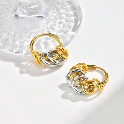 1 Stück Edelstahl Rundring Ohrringe, mehrfarbig, modisch für Frauen, geeignet für Hochzeit, Party, Date, Geschenk