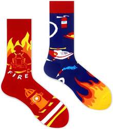 Men's Funny Novelty Crazy Pattern Dress Socks For Gifts - 黑/紅/多色消防-4米 - 查看 5