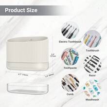Toothbrush Holders For Bathrooms, Plastic Tooth Brush Holder With Drainage And Drip Tray, Shower Toothpaste Holder Stand Organizer Caddy, Bathroom Accessories Decor - 米白色 - 查看 2