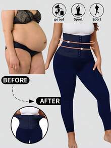 1 buc. Pantaloni de yoga cu talie înaltă, mărime plus, cu nasture, talie subțire, versatili pentru sport, ținute casual și straturi, potriviți pentru primăvară, vară, toamnă, iarnă - Albastru marin - Vizualizare 1