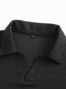 Men's Black V-Neck Polo Shirt, New Stylish Design Collared Pullover Top For Spring & Autumn