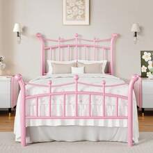 Metal Bed Frame, Metal Platform Bed Frame With Headboard And Footboard, Princess Bed For Girls, Crown Design, No Box Spring Needed, Easy Assembly, White/ Black/ Pink/ Gold, Twin/ Full/ Queen - Hồng - Xem 10