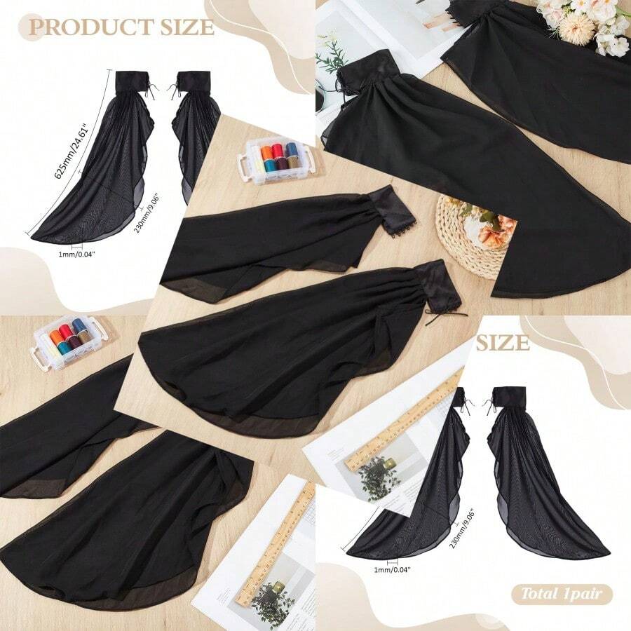 1 Pair Women's Long Tulle Opera Gloves Victorian Chiffon Sleeves Arm Cover Glove Gothic - như hình ảnh - Xem 1