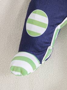 1pc Cute Cartoon Crocodile Print Long Sleeve Footed Jumpsuit For Infant, All Season - Green - View 6