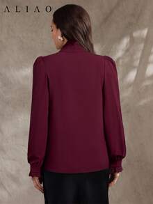 Aliao Spring/Summer Luxury 3D Floral Embroidery Ruffle Hem Blouse, Bohemian Style Business Casual Elegant Shirt For Wedding Party, Suitable For Valentine's Day, Wedding, New Year, Office, Outfit - Burgundy Vacation - Burgundy Red - View 5