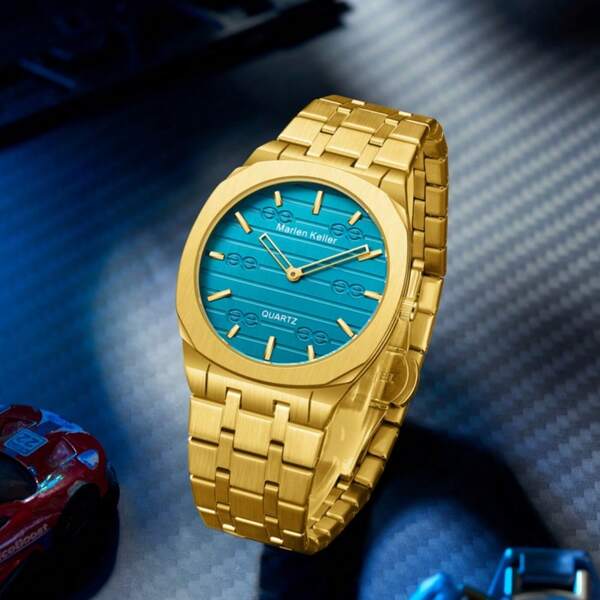 Reloj de moda para hombre con correa de acero inoxidable, reloj de negocios y ocio de cuarzo, de lujo ligero