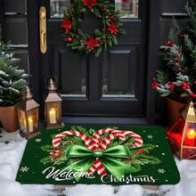 Holiday Christmas Welcome Doormat With Sugar Cane And Holly Design - Low Pile, Machine Washable Flannel Mat, Suitable For Entrance, Living Room, Kitchen, And Laundry Room - Perfect Holiday Gift, Christmas Doormat - Black - View 6