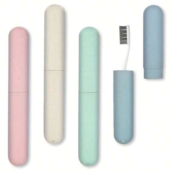 LOMILD 4pcs Portable Toothbrush Holder Set With Ventilation Holes And Dustproof Stand! Essential For Travel, Camping, And Home Use, Breathable Design For Prevention;Portable Toothbrush Holder Cases - Hypoallergenic & Fragrance-Free Travel Essentials With Pastel Colors (Beige, Mint Green, Lavender, Pink) - Dustproof Compact Design For On-The-Go Oral Care, Toothbrush Travel Case, Hygiene Essentials, Simple Exterior, Smooth Texture