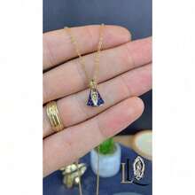 Gold Filled Virgem Aparecida Necklace: Zirconia Religious Jewelry - Màu xanh lam - Xem 3