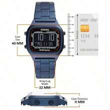 Fossil Men's Multifunctional Quartz Watch. Men's Chronograph Watch With Date Display And Alarm Function, Square Dial. Stainless Steel Strap. LCD Display. Model: FS5844, FS5897, FS5896, FS5843, FS5888 - Navy Blue - View 6