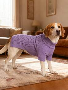 1 件经典宠物毛衣柔软舒适针织衫，适合中小型犬和猫咪，高领设计，弹性保暖，小狗冬季服装 - 紫色 - 查看 6
