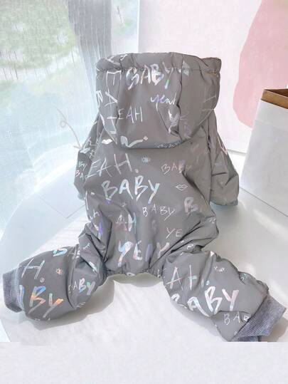 1 件反光灰色夜光保暖四腿毛衣，适合猫狗，适合秋冬季