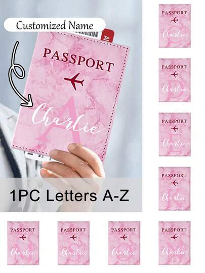 1 porta-passaporte rosa personalizado para nomes e letras (A-Z), com impressão de texto personalizada com padrões de letras rosa. O texto central do padrão de letras pode ser personalizado, elegante, durável, adequado para viagens, viagens de negócios, para presentear familiares, amigos, casais, presentes de aniversário, presentes de Natal e de fim de ano.
