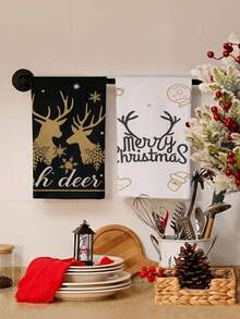 2pcs/4pcs/12pcs Black & White Christmas Reindeer Pattern Kitchen Towels, Christmas Reindeer Pattern Bathroom Towels, Christmas Outdoor Party Towels, Christmas Home Decor, Christmas Kitchen Decor, Modern Style, Quick Dry, Super Soft Microfiber Material, Rectangular, 15.75IN*23.62IN/40*60CM Digital Printing Pattern, Suitable For Outdoor Party Decoration, Christmas Holiday Gifts