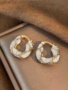 3 对复古优雅琥珀色树脂镶嵌耳环套装，适合日常、派对和正式场合，秋冬 - 白色 - 查看 5