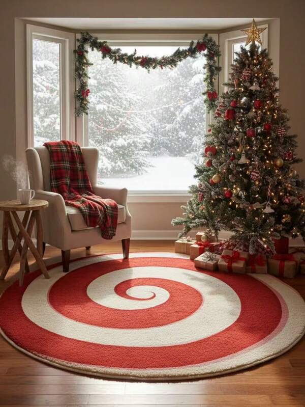 1pc Christmas Element Rainbow Candy Shaped Asymmetrical Decorative Rug, Bedroom Decor, Small Rug, Carpet, Home Decor, Living Room Rug, Bedroom Rug, Washable Plush Rug, Thick Rug, Fuzzy Rug, Autumn/Winter Rug Kitchen Rug