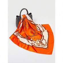 1pc Women Bandana Fashionable Boho Paisley Print Satin Scarf, Elegant Lightweight Headscarf Accessory For Everyday Casual Wear, UV Protection Shawl - trái cam - Xem 3