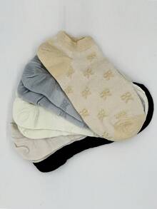 5 pares de calcetines invisibles de mujer con lazo dulce y sencillo, adecuados para primavera y verano