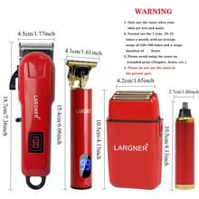LARGNER LARGNER 4 In1 RED Hair Cutting Grooming Kit Professional Hair Clippers And Shaver Set Cordless Beard Trimming For Men, Rechargeable Barber Clippers Set Men Electric Foil Shaver Suitable For Christmas Gift,Halloween New Year's Christmas Gifts