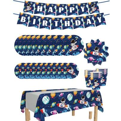80/60/42/2/Set, Cartoon Astronaut Themed Party Supplies, Disposable Party Plates, Party Paper Plates. Includes 7-Inch Plates, 9-Inch Plates, Paper Cups, And Tissue Sets. Suitable For 16 People, Picnic Supplies, Birthday Parties, Camping, Decoration, And Celebration Events. Party Gifts, Bridal Gifts Party, Restaurant Decoration, Kitchenware, Party, Astronaut, Rocket, Space, Planet, Happy Birthday