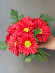 1束12头仿真菊花和向日葵，桌面装饰，摄影道具，花束