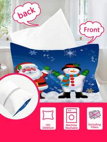 Conjunto de edredom com fundo azul estrelado de 2 peças, combinado com tema de Papai Noel e boneco de neve (capa de edredom dupla face (1 fronha impressa de um lado + 1 capa de edredom impressa de dois lados, sem material de enchimento) para bebês, crianças, lavável à máquina, adequado para camas de recém-nascidos, berços, dando presentes durante feriados. A fronha é impressa de um lado e mede 33 * 45 cm. - Multicolorido - Ver 3