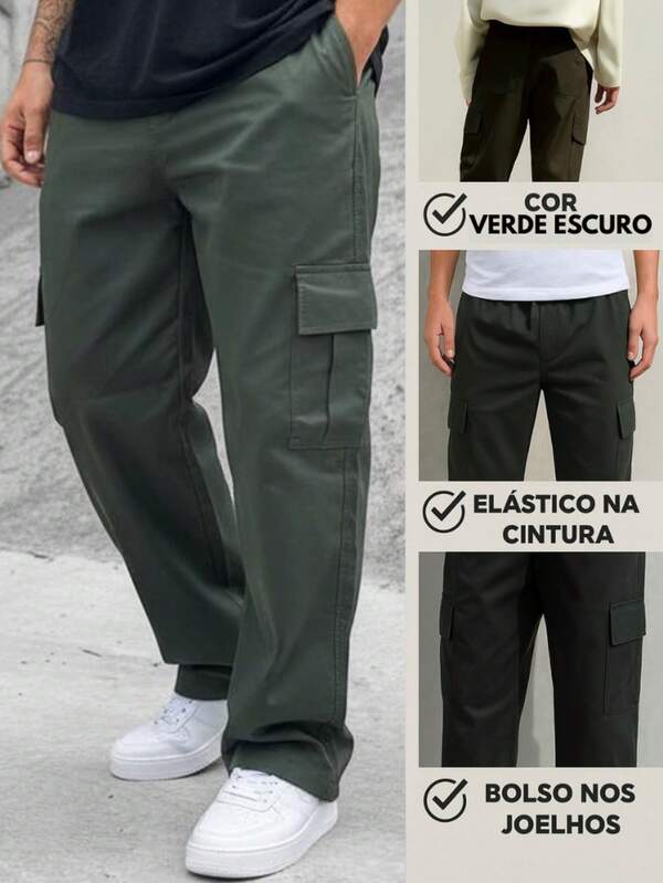 Ondway Calça cargo Verde escuro masculina com cordão cintura e leve elasticidade calça comprida solta e casual streetwear skate unissex