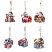 6 piezas Llaveros de arte de diamantes DIY, 4 estilos diferentes para elegir, patrón de muñeco de nieve de invierno, asimétrico de doble cara con rhinestones, efecto exquisito, colgante de mochila, decoración colgante de coche, juego de manualidades de mosaico, decoración de regalo de Navidad y cumpleaños
