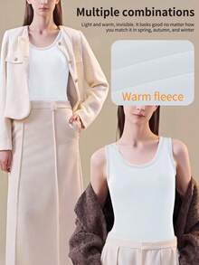 秋冬季纯色保暖内衣、背心、女士紧身打底衫和睡衣，女士运动服 - 白色 - 查看 7