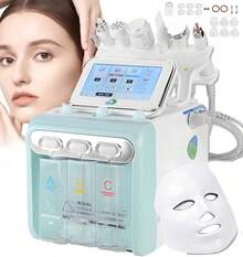 Máquina Facial de Oxígeno de Hidrógeno, 7 En 1 Profesional Diamante Microdermabrasión Máquina Peeling Agua Hydro Dermoabrasión RF Depurador Máquina para Spa, Hogar, Salón . - Verde - Ver 6