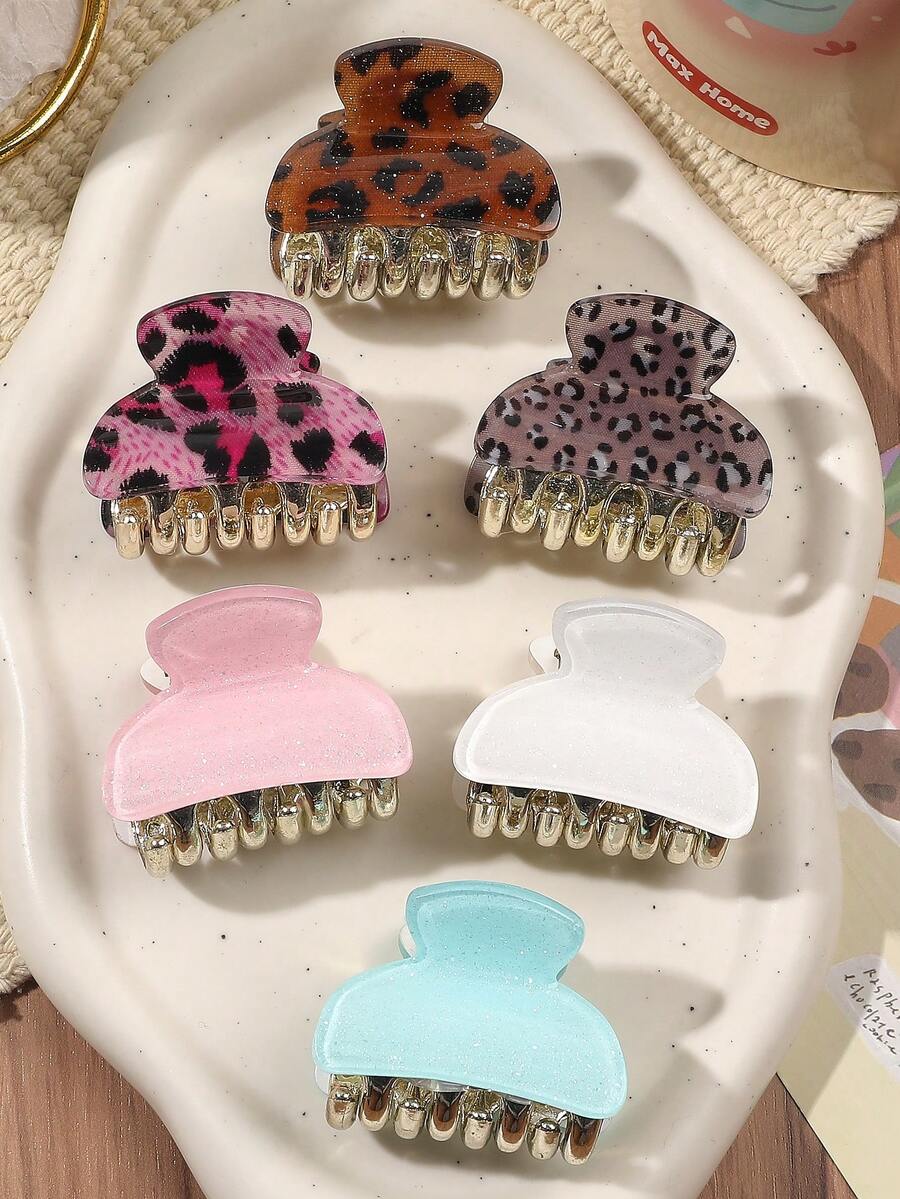 6个豹纹发爪夹，可爱小巧，用途广泛，适合秋冬季优雅发饰、花朵发夹、夏季度假发夹。 - 彩色 - 查看 1