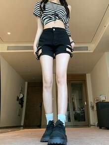 2026 Autumn/Winter European And American New Sexy Casual Jeans Shorts - Black - View 5