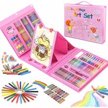 Set de Arte para Niñas 208 Pcs, Kit de Dibujo Colores Profesional con Caballete de Doble Faceta, Plumones, Pinturas, Aquarelas, Crayolas y Lapices de Colores, Regalo para Niñas Niños 6 8 9 10 Años (Rosa) - 1 - Ver 6