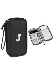 1个DIY个性化数据线收纳袋，26字母图案便携式旅行电子产品整理袋，适用于硬盘、移动电源、耳机、充电器、手机壳、无线耳塞、蓝牙耳机、耳麦等，商务旅行必备 - 彩色 - 查看 12