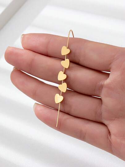 1pc Fashionable Elegant Heart-Shaped Long Dangle Earrings, Suitable For Daily And Party Wear For Women