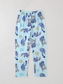 2pcs/Set Girls & Teens Casual Cartoon Cat Animal Print Crew Neck Long Sleeve Sweatshirt And Pants Sleepwear Set, Flame Retardant, All Season - Baby Blue - View 7