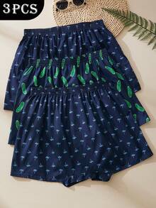 3 Pcs/Pack Men's Breathable Elastic Waist Printed Boxer Shorts, Loose Casual Underwear - Multicolor - View 2