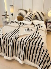 1 pieza Manta de Sherpa bohemia de jacquard, manta de felpa súper suave y acogedora con espina de pescado, adecuada para cama, sofá, sala de estar, Día de la Madre, decoración de dormitorio, manta de aire acondicionado de franela rosa