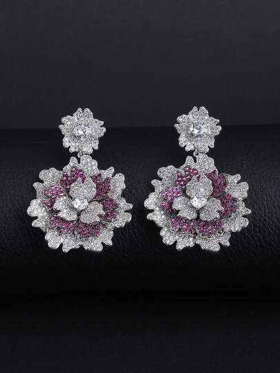 زوج من أقراط قلادة الزهرة الفاخرة من النحاس والزركونيا المكعبة، مناسبة للملابس الرسمية والحفلات والسهرات