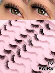 ENCHUW 16 Pairs Half Lashes Cat Eye With Clear Band Wispy False Eyelashes Natural Look 3/4 Corner Lashes Short Accent Lashes With Transparent Band - Black - View 1